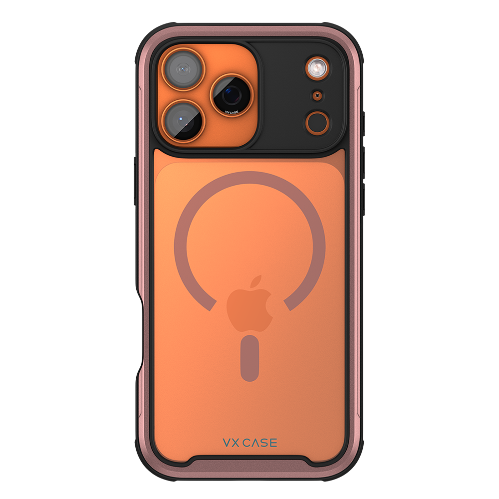 Capa Shield Cover II Magsafe VX Case iPhone 17 Pro Max - Transparente com Bordas Laterais em Rosa Metálico