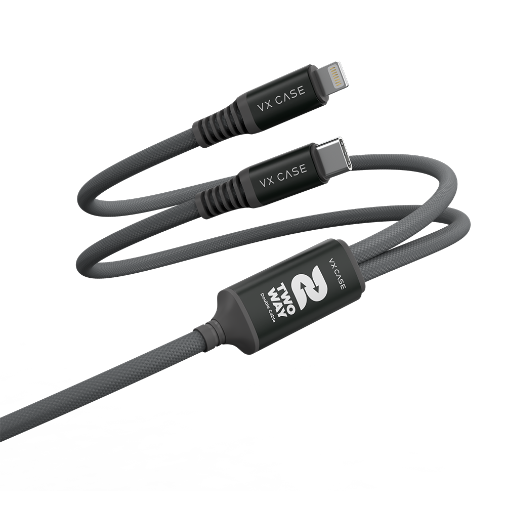 Cabo 2 em 1 USB Tipo-C e Lightning PD Dragon Two Way - Chumbo