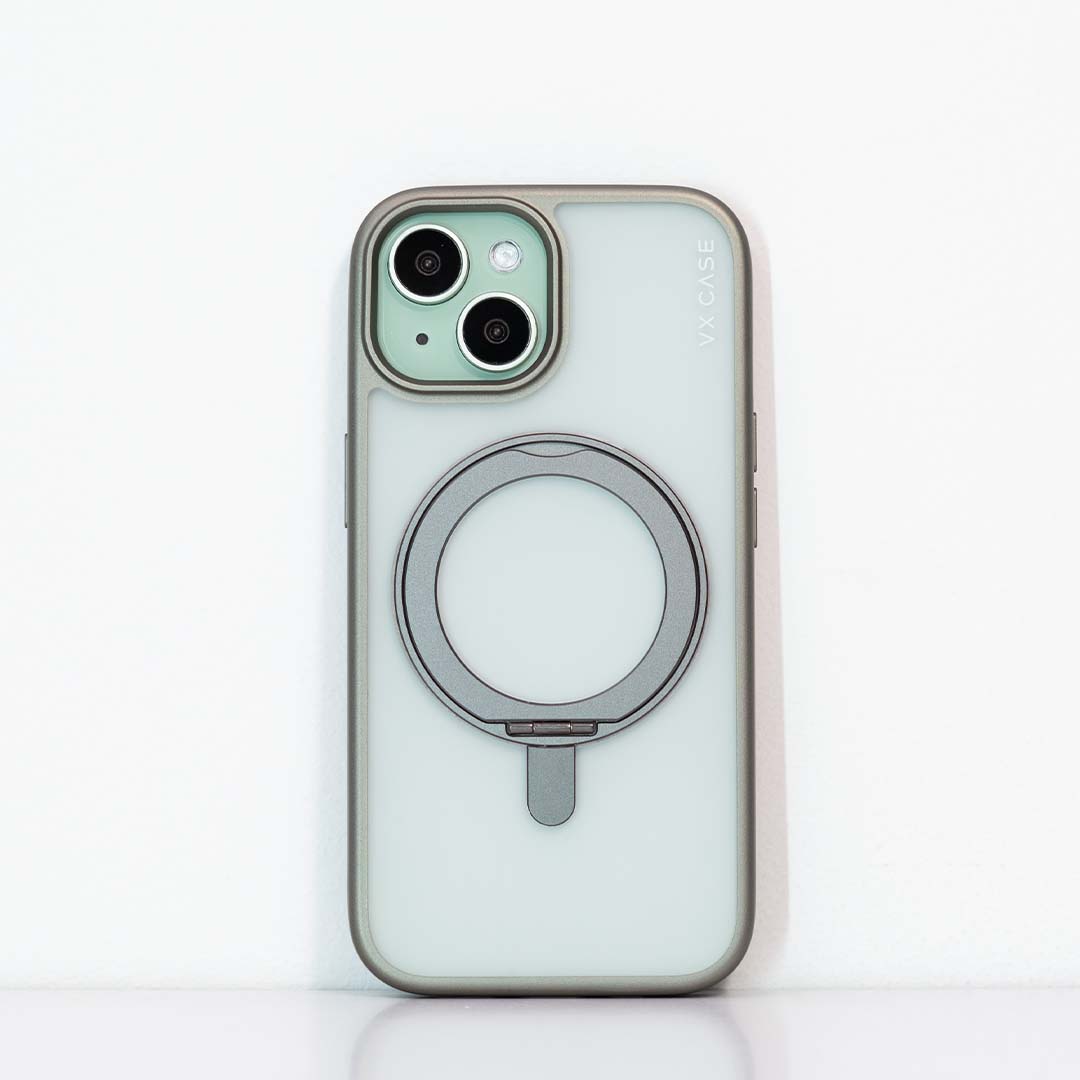 Capa com Suporte Aro Magsafe iPhone 15 Titânio Natural - KickStand
