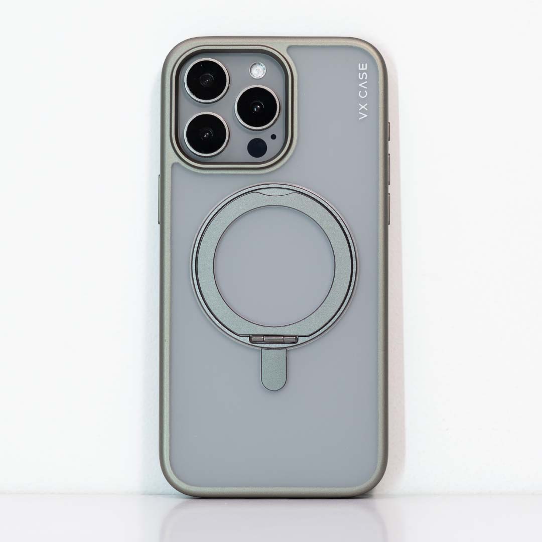 Capa com Suporte Aro Magsafe iPhone 15 Pro Max Titânio Natural - KickStand