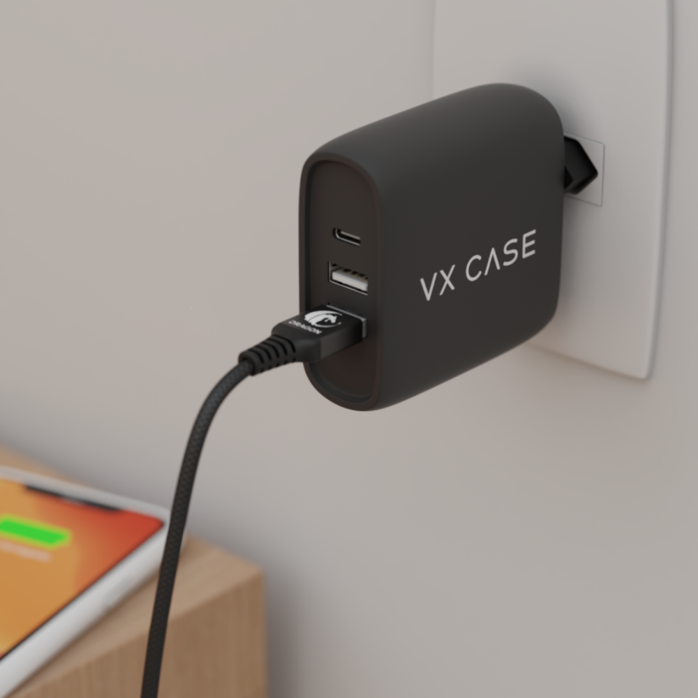 Carregador de Parede com 2 portas USB + 1 Type-C Turbo 32W Turbo Preto Fosco