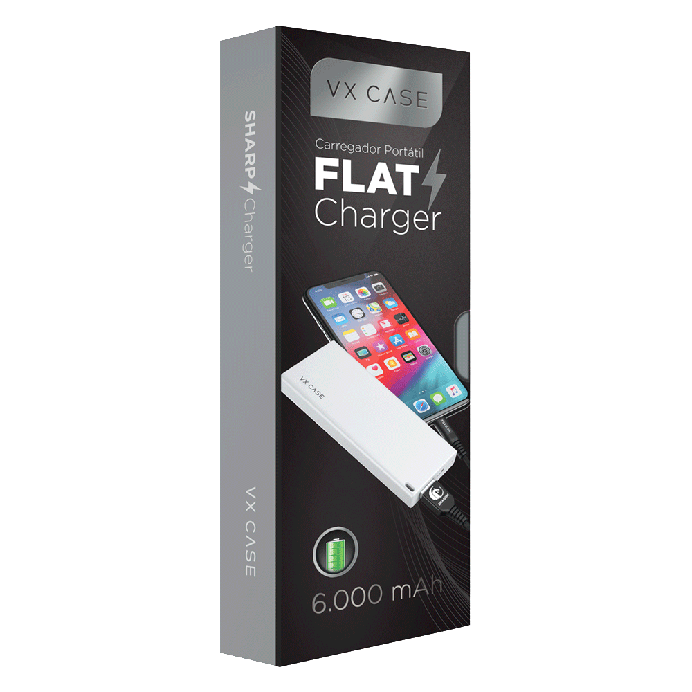 Bateria Externa VX Case Flat Charger 6.000mAh - Branca - VX Case