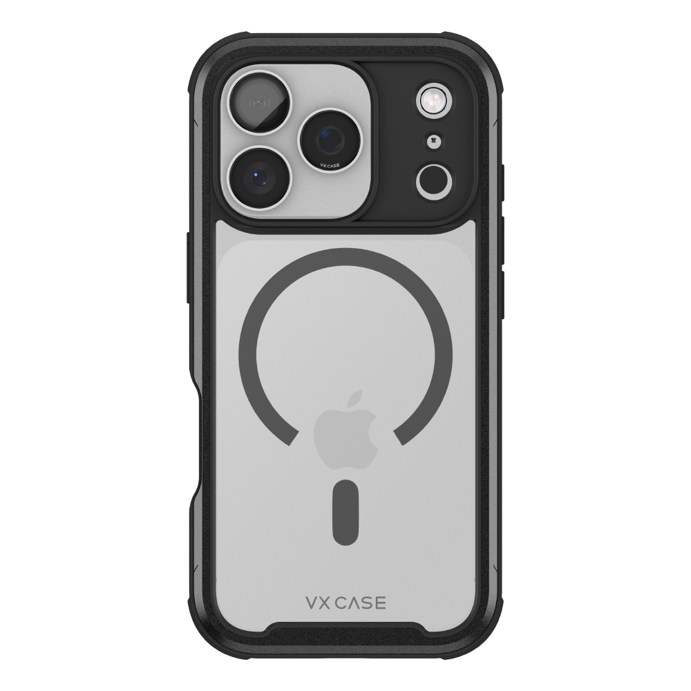 Capa Shield Cover II Magsafe VX Case iPhone 17 Pro - Transparente com Bordas Laterais em Preto Metálico