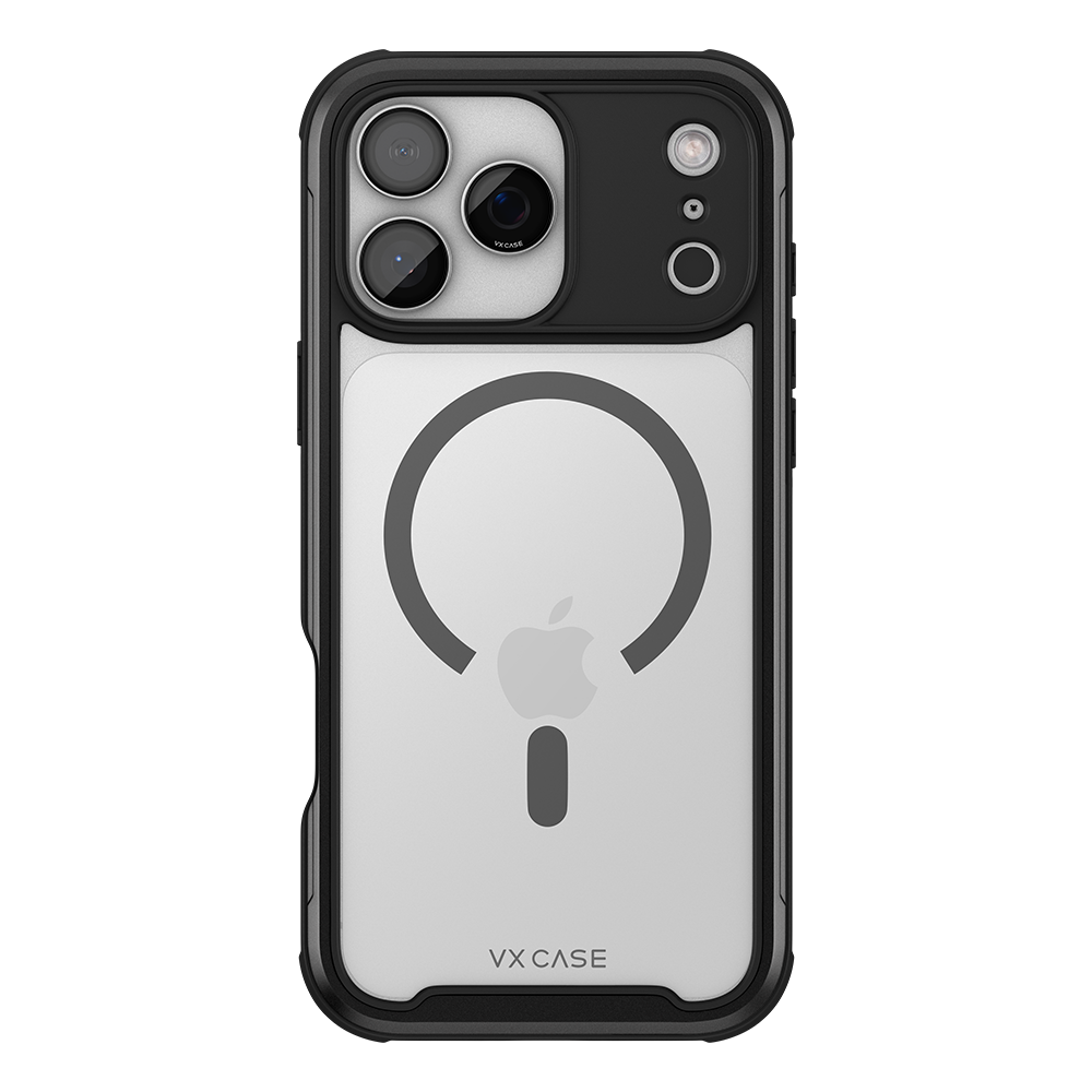 Capa Shield Cover II Magsafe VX Case iPhone 17 Pro Max - Transparente com Bordas Laterais em Preto Metálico