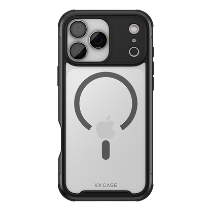 Capa Shield Cover II Magsafe VX Case iPhone 17 Pro Max - Transparente com Bordas Laterais em Preto Metálico