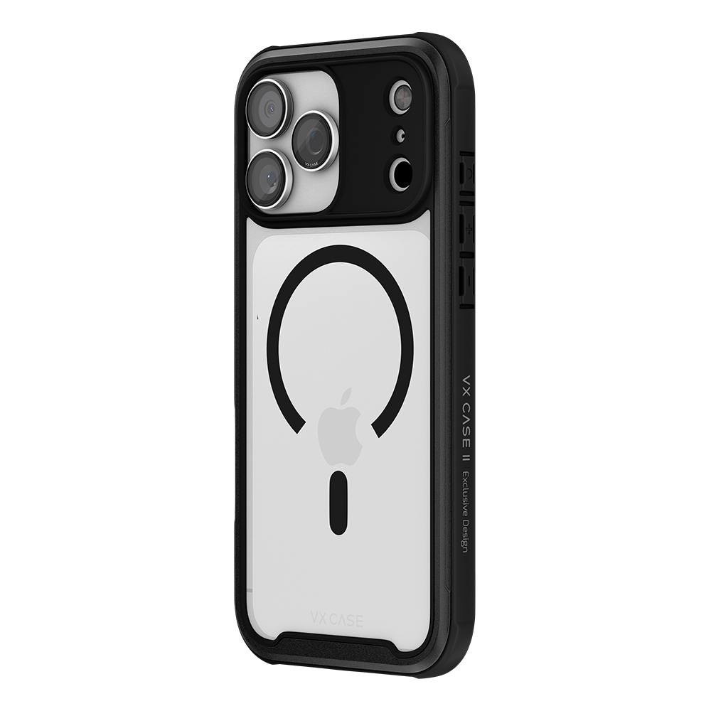 Capa Shield Cover II Magsafe VX Case iPhone 17 Pro Max - Transparente com Bordas Laterais em Preto Metálico