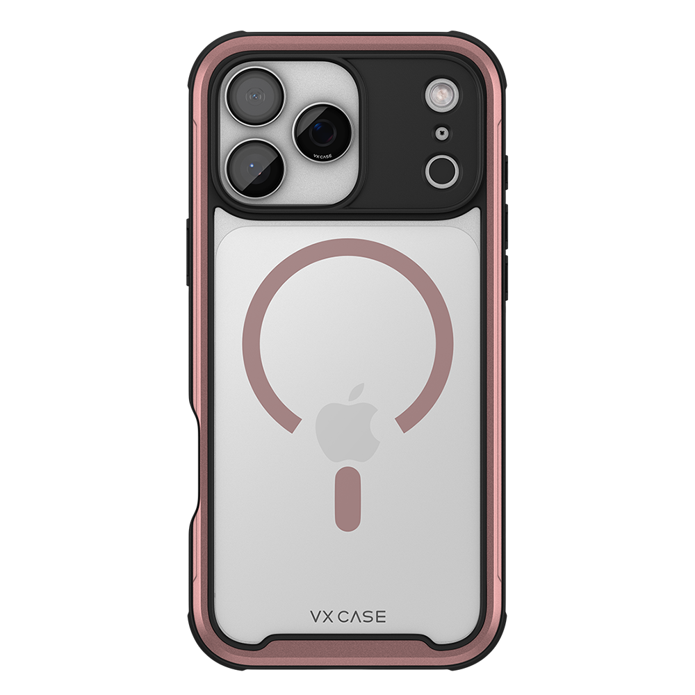 Capa Shield Cover II Magsafe VX Case iPhone 17 Pro Max - Transparente com Bordas Laterais em Rosa Metálico