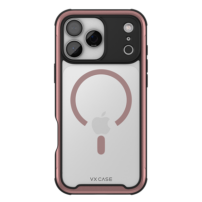 Capa Shield Cover II Magsafe VX Case iPhone 17 Pro Max - Transparente com Bordas Laterais em Rosa Metálico