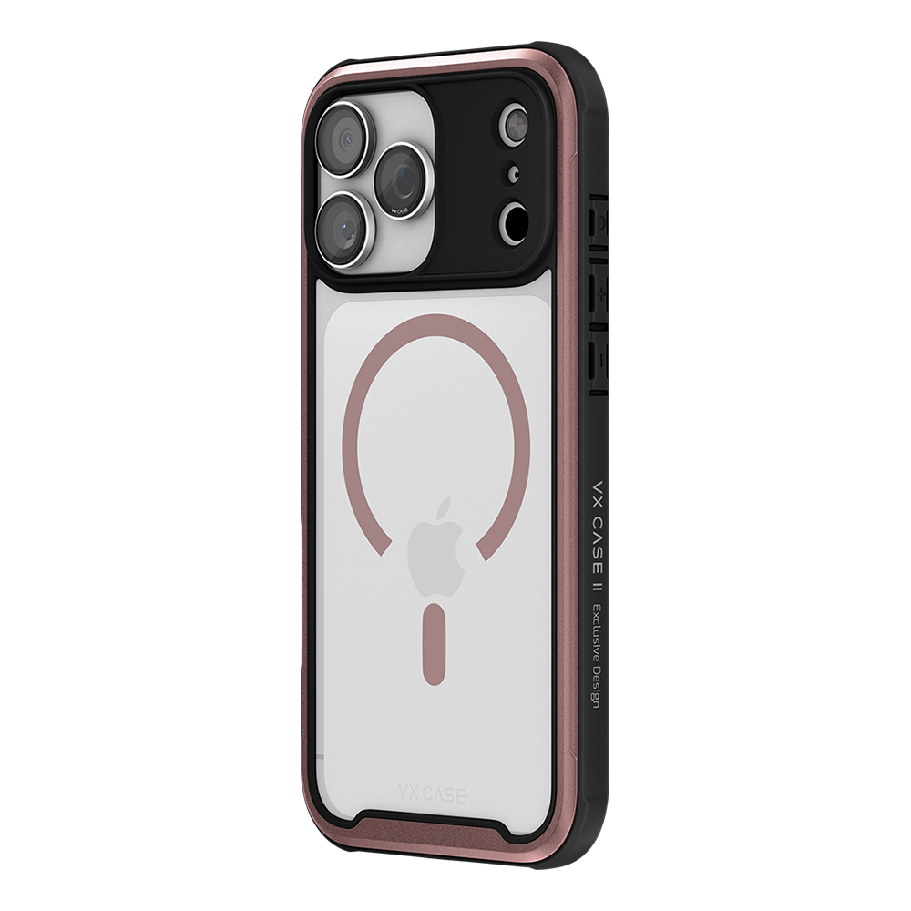 Capa Shield Cover II Magsafe VX Case iPhone 17 Pro Max - Transparente com Bordas Laterais em Rosa Metálico
