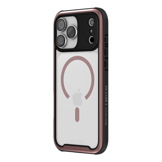Capa Shield Cover II Magsafe VX Case iPhone 17 Pro Max - Transparente com Bordas Laterais em Rosa Metálico