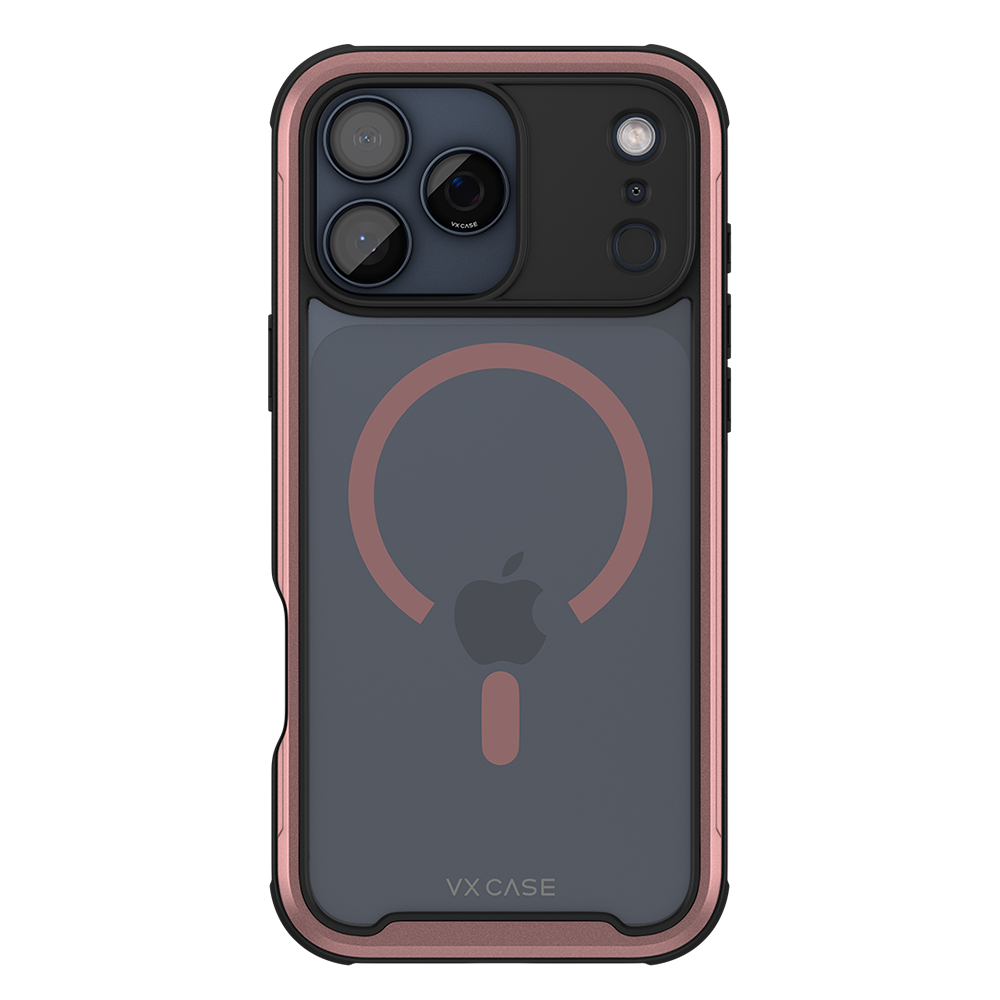 Capa Shield Cover II Magsafe VX Case iPhone 17 Pro Max - Transparente com Bordas Laterais em Rosa Metálico