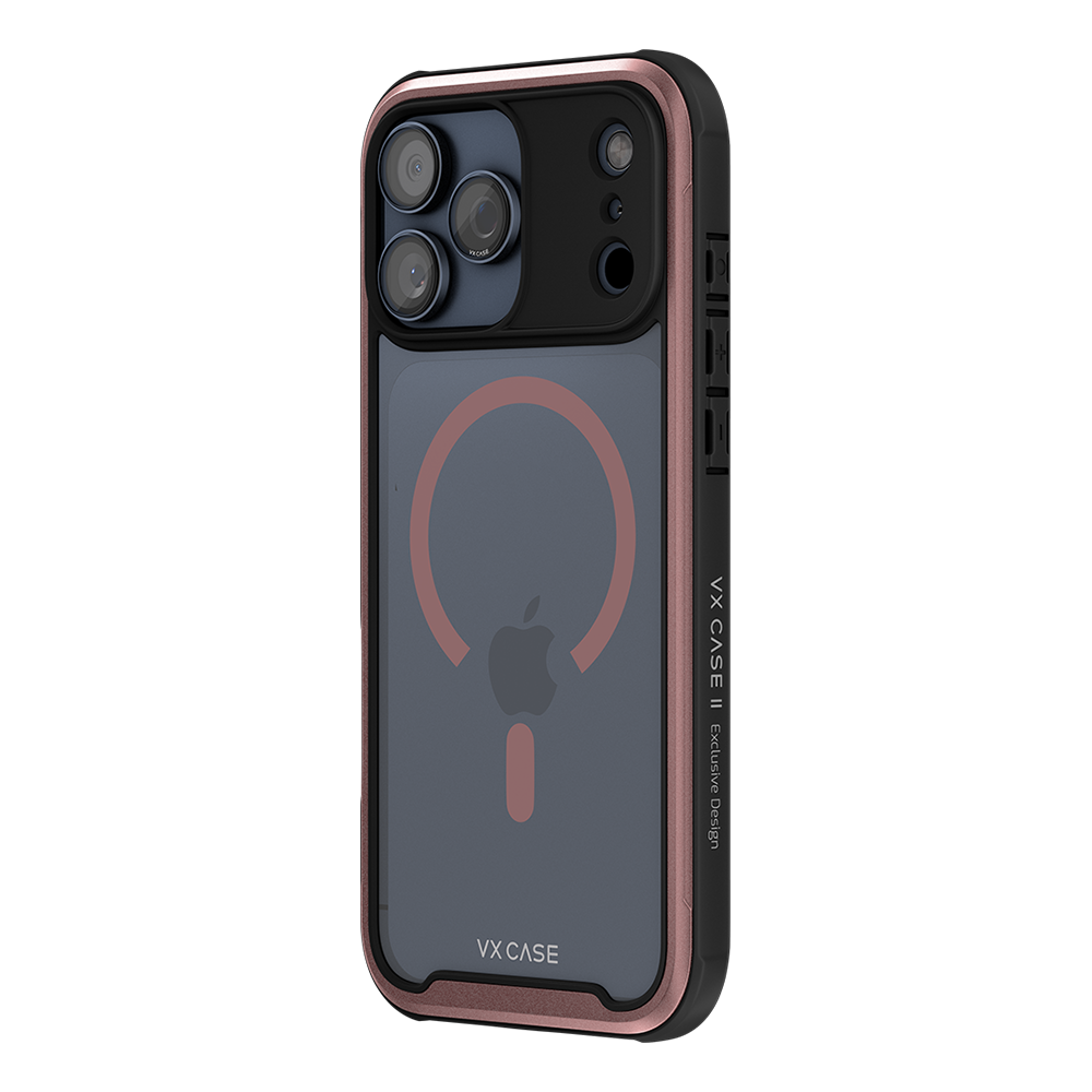 Capa Shield Cover II Magsafe VX Case iPhone 17 Pro Max - Transparente com Bordas Laterais em Rosa Metálico
