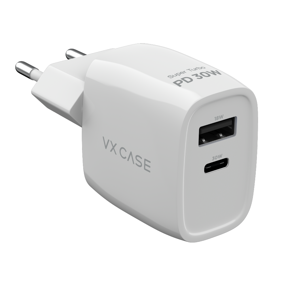 Carregador Turbo PD 30W com 2 portas USB e Type C - Mini Boost