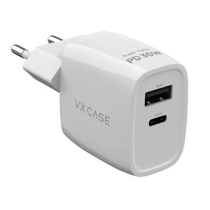 Carregador Turbo PD 30W com 2 portas USB e Type C - Mini Boost