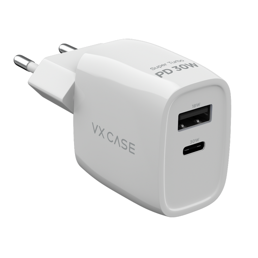 Carregador Turbo PD 30W com 2 portas USB e Type C - Mini Boost