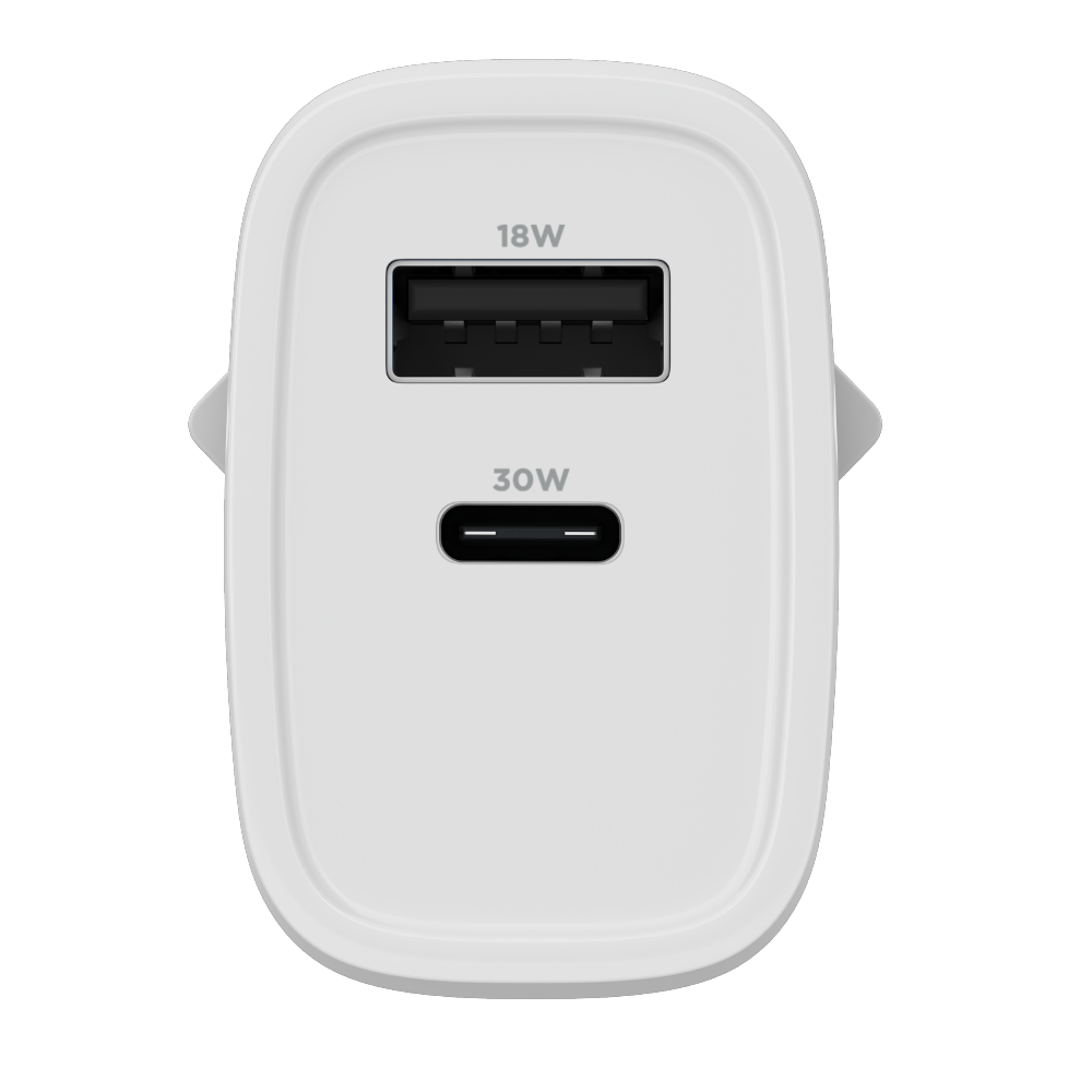 Carregador Turbo PD 30W com 2 portas USB e Type C - Mini Boost