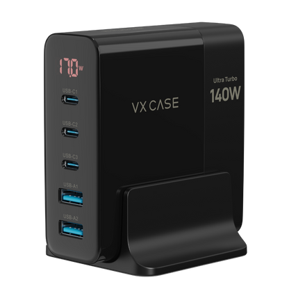 Novo Adaptador de Carga Powerful com 2 portas USB-A 3 USB-C 140W VX Case - Preto