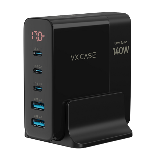 Novo Adaptador de Carga Powerful com 2 portas USB-A 3 USB-C 140W VX Case - Preto