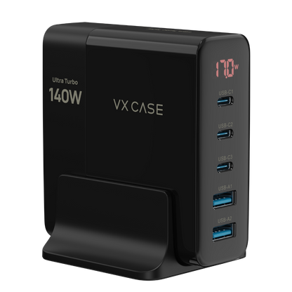 Novo Adaptador de Carga Powerful com 2 portas USB-A 3 USB-C 140W VX Case - Preto
