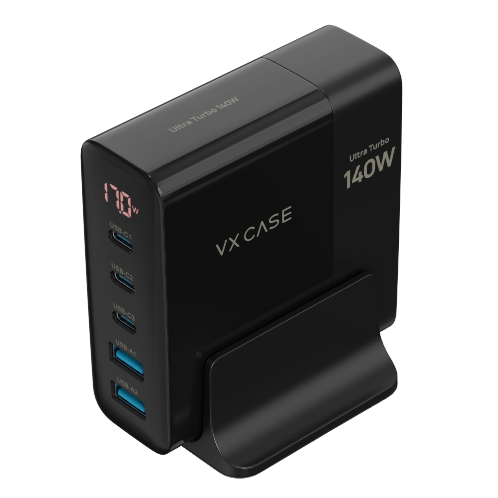 Novo Adaptador de Carga Powerful com 2 portas USB-A 3 USB-C 140W VX Case - Preto