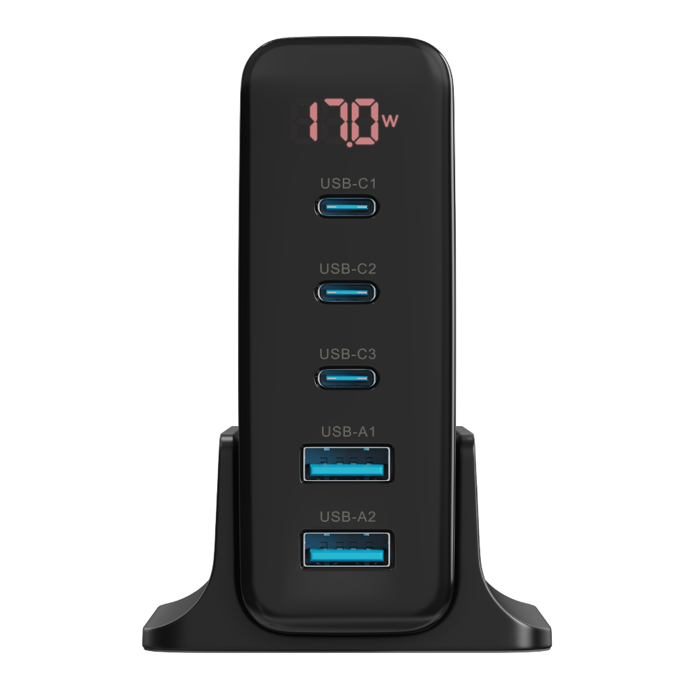 Novo Adaptador de Carga Powerful com 2 portas USB-A 3 USB-C 140W VX Case - Preto
