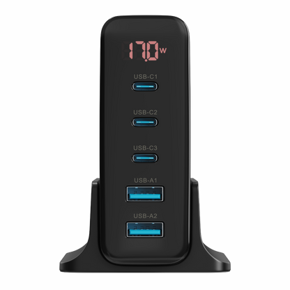 Novo Adaptador de Carga Powerful com 2 portas USB-A 3 USB-C 140W VX Case - Preto