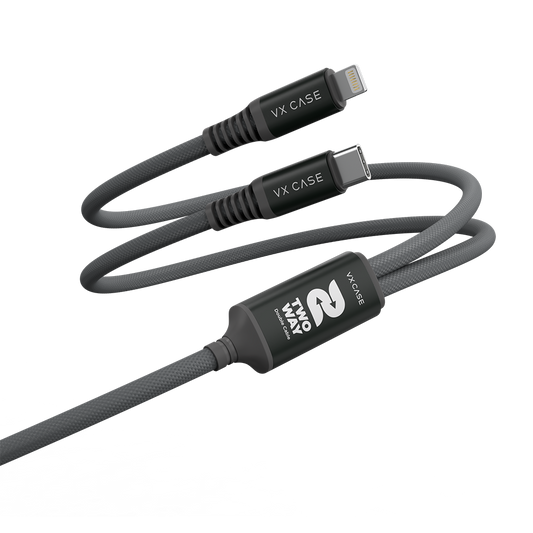 Cabo 2 em 1 USB Tipo-C e Lightning PD Dragon Two Way - Chumbo