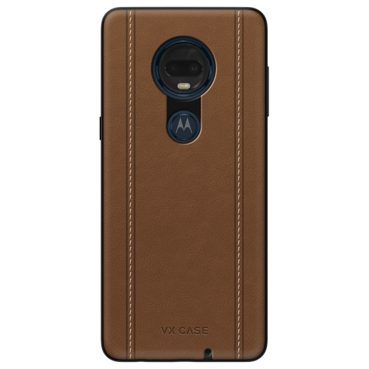 Capa Leather Stripes para Moto G7 Plus de Couro Marrom