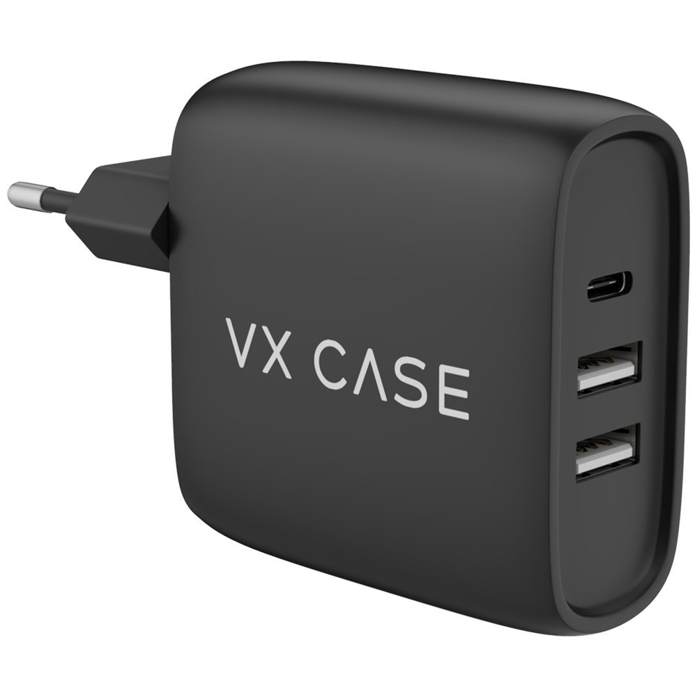 Carregador de Parede com 2 portas USB + 1 Type-C Turbo 32W Turbo Preto Fosco