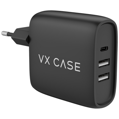 Carregador de Parede com 2 portas USB + 1 Type-C Turbo 32W Turbo Preto Fosco
