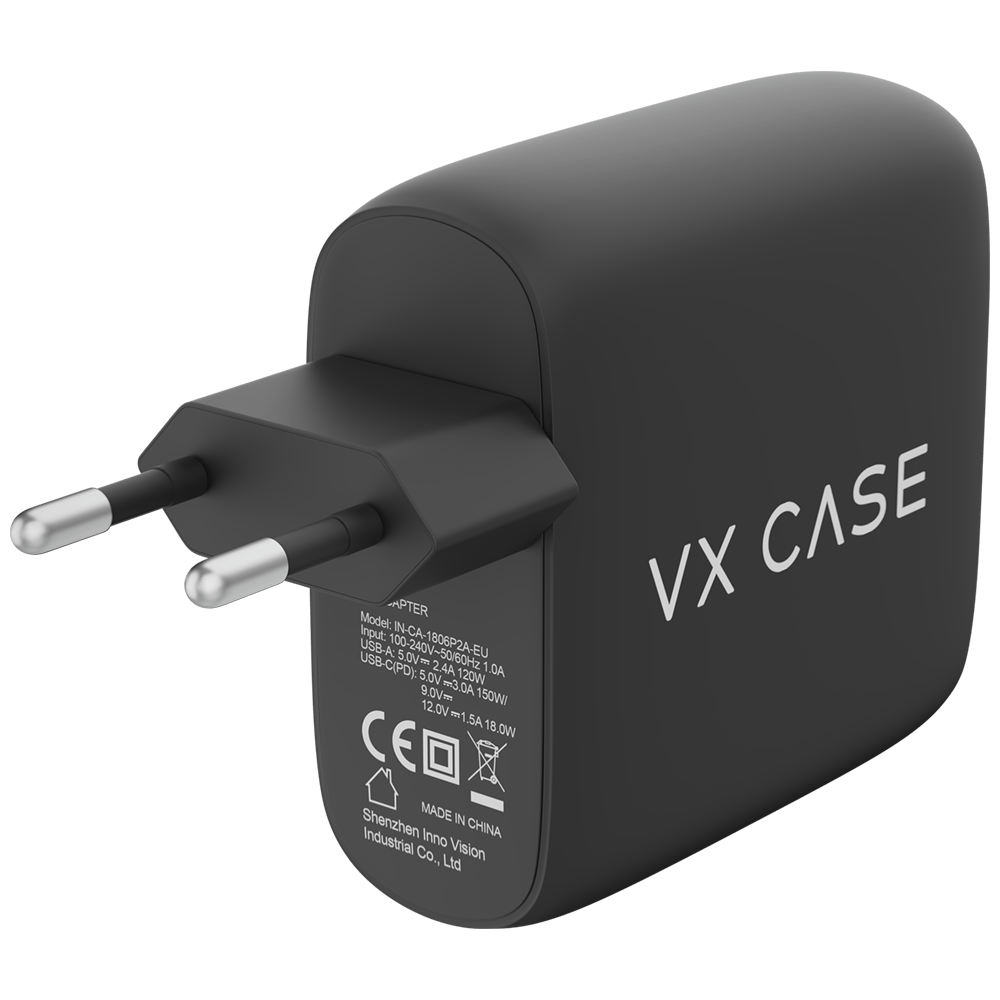 Carregador de Parede com 2 portas USB + 1 Type-C Turbo 32W Turbo Preto Fosco