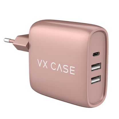 Carregador de Parede com 2 portas USB + 1 Type-C Turbo 32W Turbo Rose
